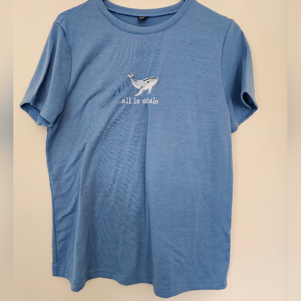 SHEIN Light Blue Casual Whale Tee Women's Size M